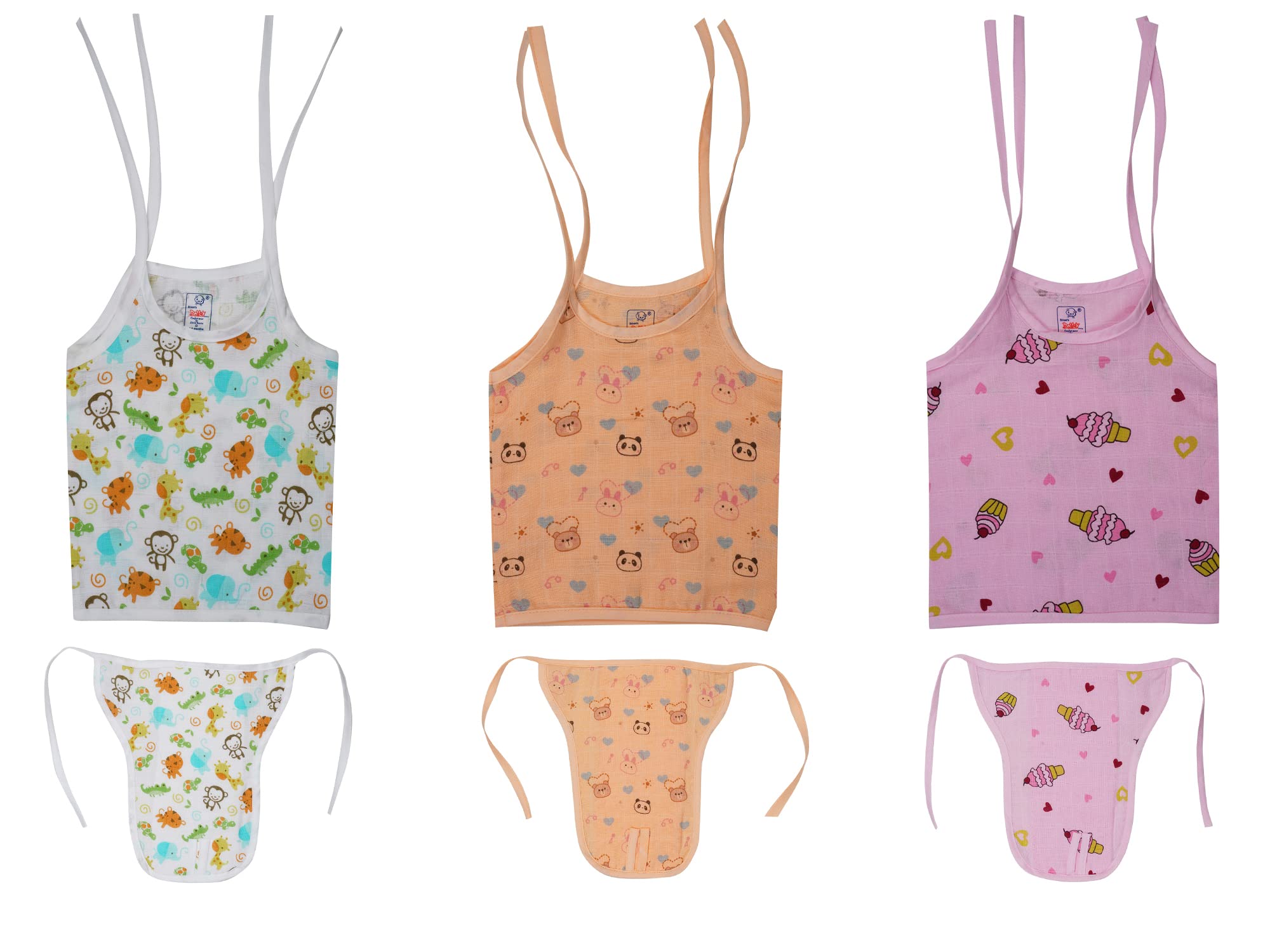 Dolley Pack of 3 BaBy Muslin Cotton Printed Jabla&Nappy Multicolour-image-3