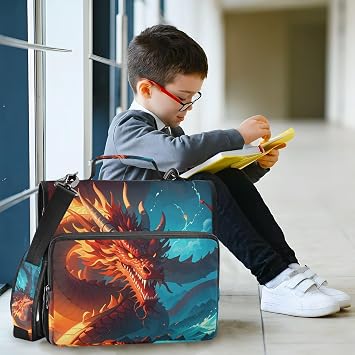 3 D-Ring Zipper Binder Bag, Dragon Water and Fire Anime Removable Binder with Zipper Case Hold 300+ Sheets& 13 Inch Laptop for School Office Supplies Organizer