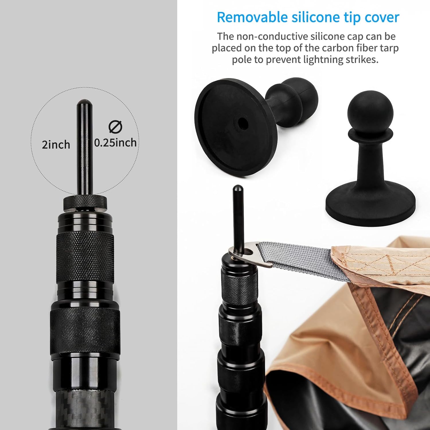 HIBLE Carbon Fiber Tarp Poles, 2 Sets of Black Camping Poles for Shelters, Tent, Canopy, Awning, Telescoping Tent Poles Extend Up to 8.2 Foot (Black, Tarp Poles Only)