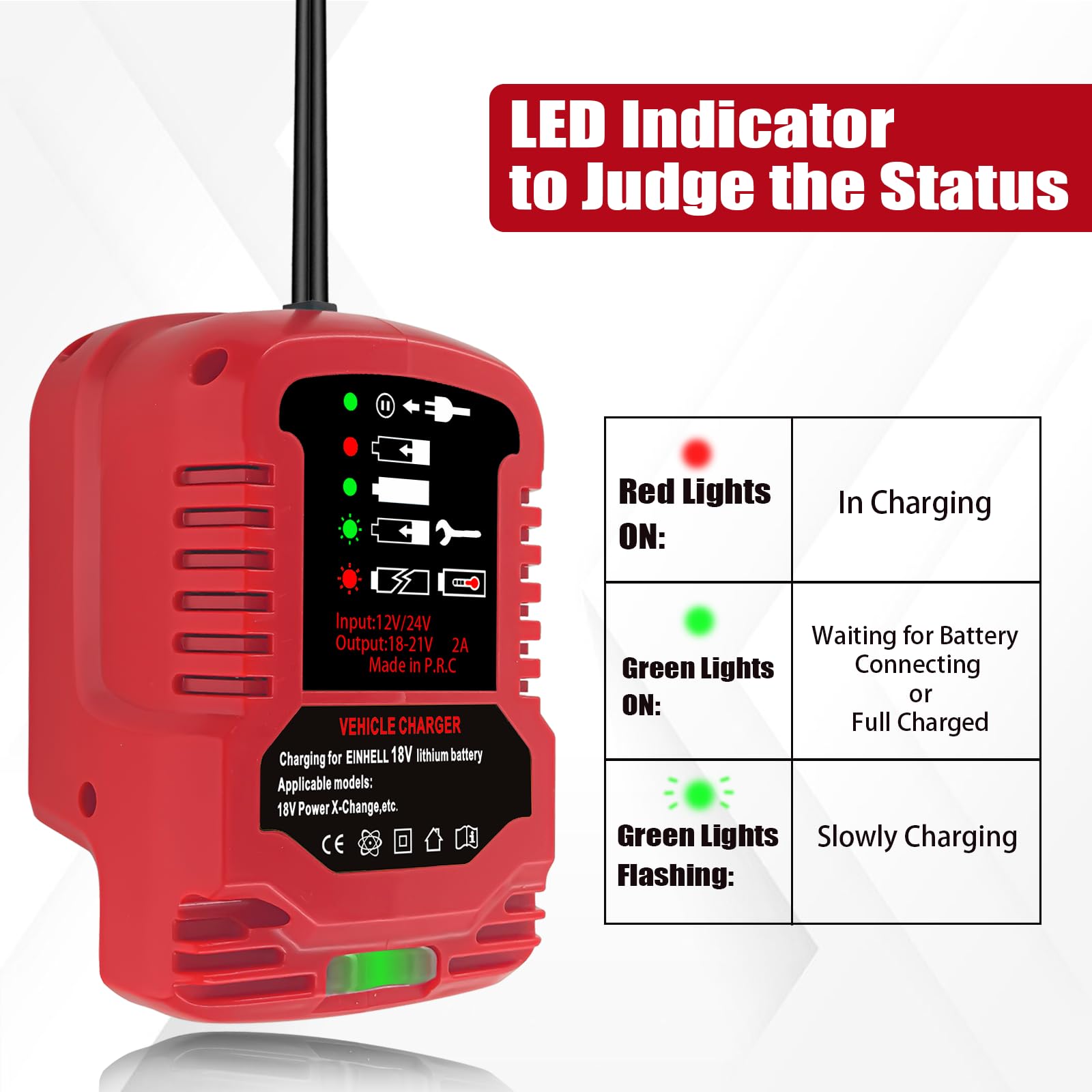 Schnellladegerät Ersatz für EINhell 18V Ladestation mit LED-Anzeige Kompatibel mit Einhell Power X-Change 18 Volt Akku 4511396 4511437 neu 4511437OVP(EU Plug)