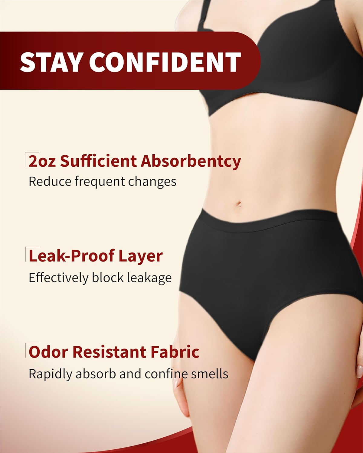 Womens Incontinence Underwear Washable 2 oz Absorbent Leakproof Protective Panties for Postpartum Urinary Leakage 1 Pack - Image 2