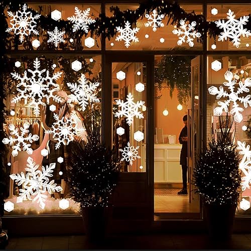 Miniatura 6 de Ivenf Decoraciones navideñas para interiores, 8 hojas de copos de nieve extra grandes para ventanas de cristal, copos de nieve de cristal blanco