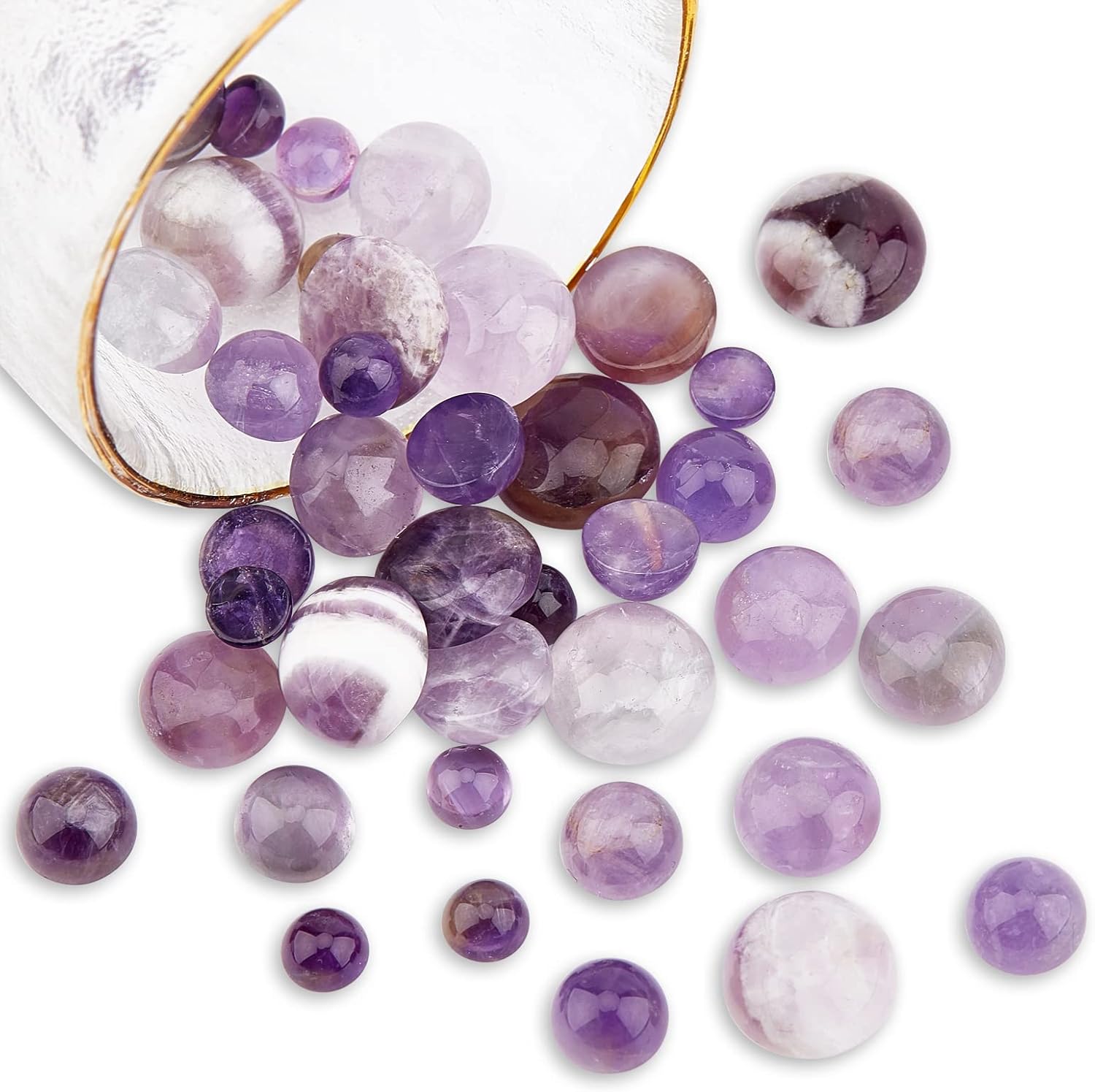 SUPERFINDINGS 40 Uds Piedra Preciosa de Cabujón Púrpura Natural Media Cúpula Redonda, Piedra de Cuarzo con Parte Posterior Plana para Collar Fabricación de Joyas 6 mm 8 mm 10 mm 12 mm