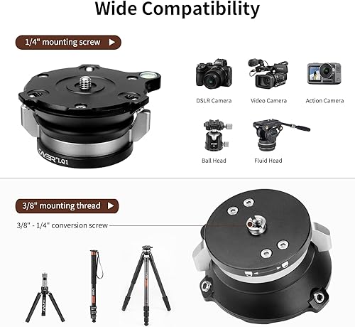 Miniatura 3 de Cayer Nivelador de cámara de aluminio, base plana de 2.165 in, tornillo de 1/4", compatible con DSLR, sin espejo, cámaras de acción, trípodes,