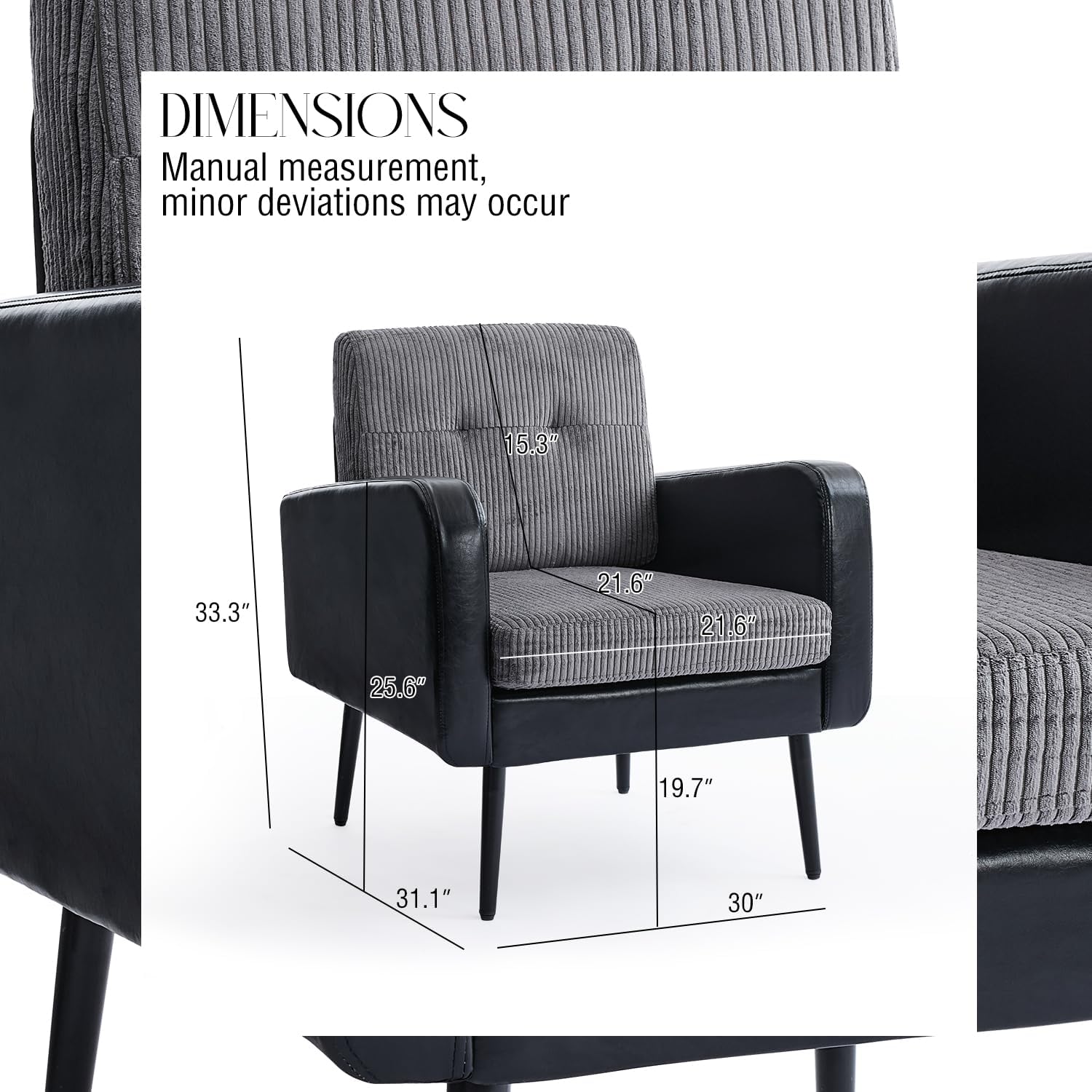 Comfy Accent Chair for Living Room Chairs Mid Century Modern Reading Chair Accent Chairs Set of 2 with Metal Legs,Upholstered Arm Chair for Bedroom Office Waiting Room (Black & Grey,2)