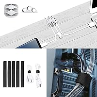 Vista 4 de Updated White Cable Raceway Kit, 155（10x15.5） inch Open Slot Wire Covers for Cords, Cable Management System to Hide Under Desk/TV/Computer/Net/Power