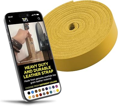 TOFL 3/4" Wide Leather Strap | Leather Strips for Crafts, Jewelry, Furniture Projects | 72" 6 Feet Long x 3/4" Wide x 1/8" Thick 7-8oz | Yellow