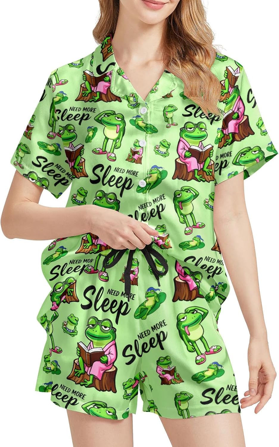 Funny Pajama Set for Women 2PCS Short Sleeve Button Down Sleepwear Pajamas Loungewear Soft Pjs Sets