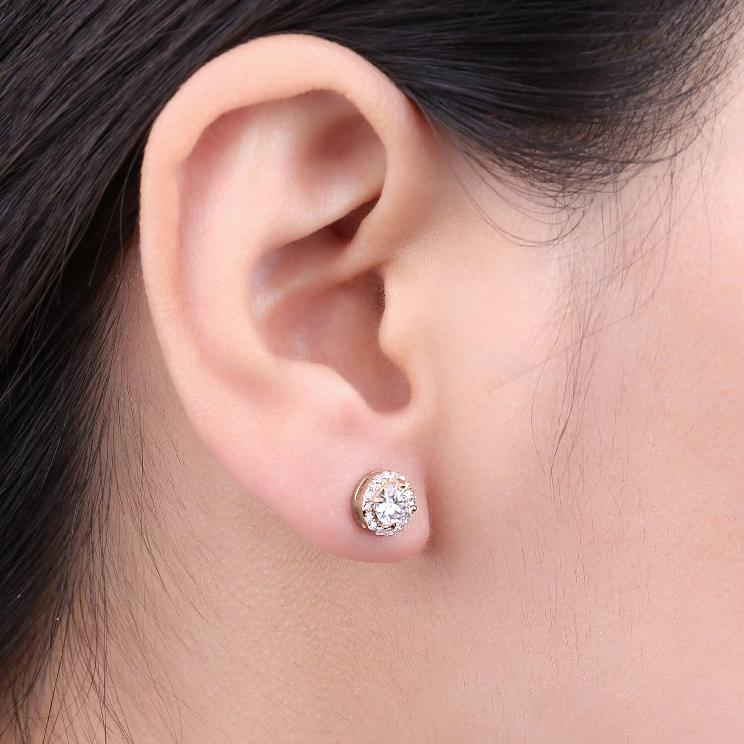JewelryPalace Classic GRA 1ct Moissanite Halo Stud Earrings for Women, Round Cut 925 Sterling Silver 14k White Yellow Rose Gold Plated Earrings for Her, Simulated Diamond Earrings VVS D-F