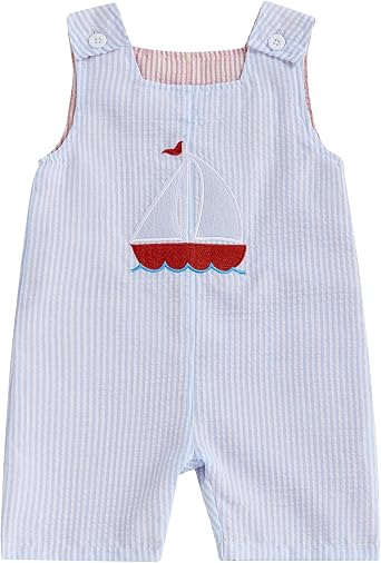 Kupretty Baby Boy Summer Clothes Embroidery Sleeveless Romper Jumpsuit Vintage Gingham Shortalls Overalls Birthday Outfit