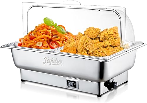 Miniatura 12 de Plato de Roce Eléctrico, Servidores y Calentadores de 2X4.5QT de Bufé, Platos de Trituración de Acero Inoxidable con Pantalla de Control de