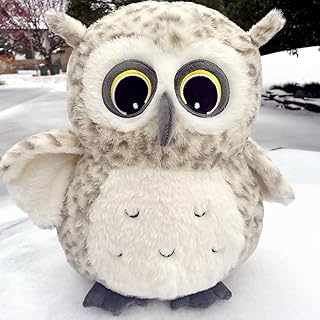 Ryttir 15.7 Inch Chubby Snowy Owl Stuffed Animal, Adventure Stuffed Owl Plush Toy, Brave Boy's and Girl's Room Decor, Funny Gift for Kids and Women