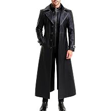 SpazeUp Mens Genuine Leather Trench Coat Halloween Gambit Cosplay Gothic Evil Wesker Costume Full Length Long Coat Men Black