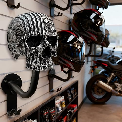 Miniatura 4 de Soporte para casco, soporte para casco de calavera, soporte de pared para casco con 2 ganchos, colgador de casco para abrigos, gorras, béisbol,