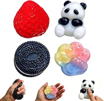 4pcs Taba Squishy Set   Strawberry, Biscuit, Panda & Rainbow Paw