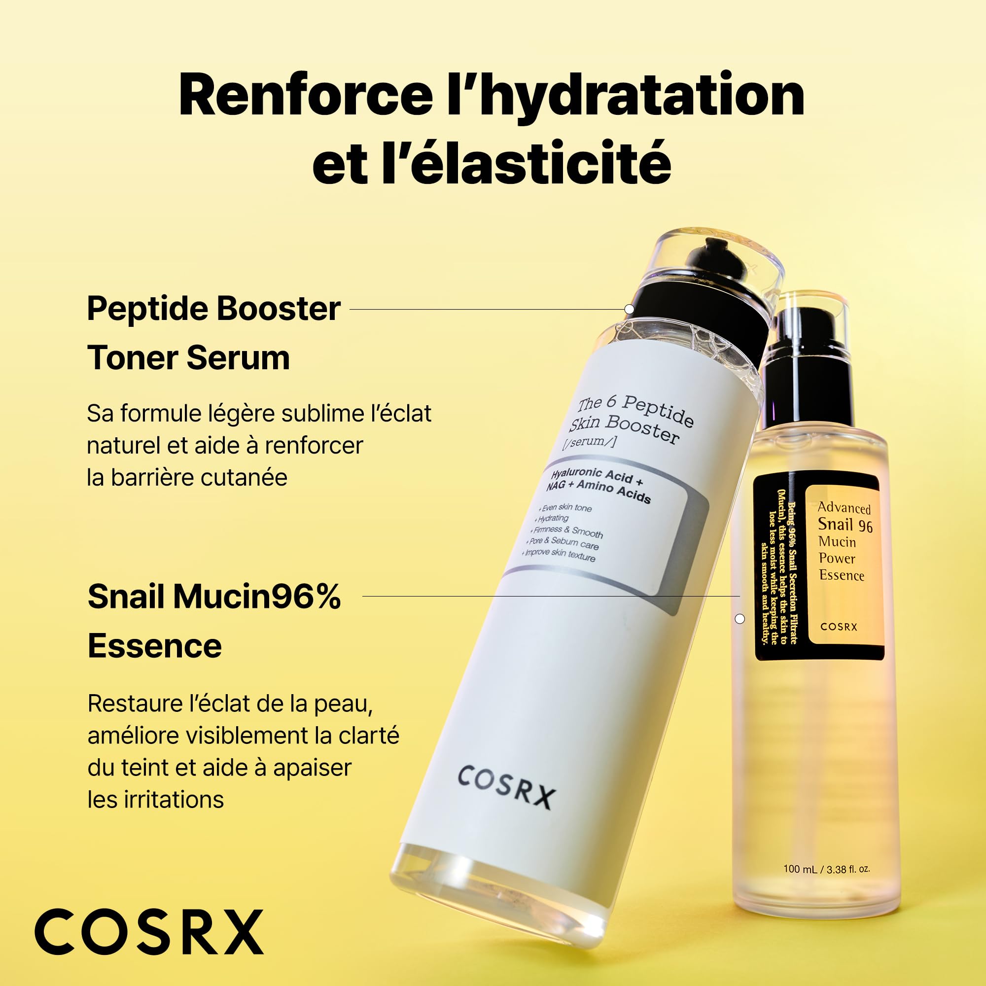 COSRX Snail Mucin Kit booster de peptides 96 % – Amazon Exclusive – Soin de la peau coréen, coffrets cadeaux, kits de soins de la peau pour femme, sérum avancé à la mucine d'escargot