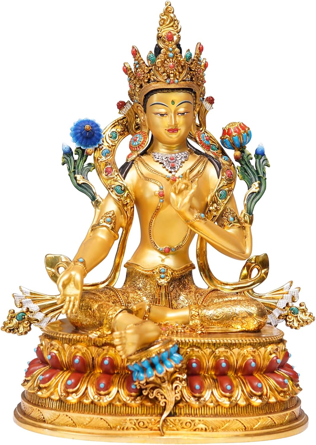 Half-Color Buddha Statue, True Gold Finish, Hand-Painted Resin Craft, Asian Spiritual Art, Home Temple Decor,Serene Meditation Sculpture（Amitabha,8.27in）