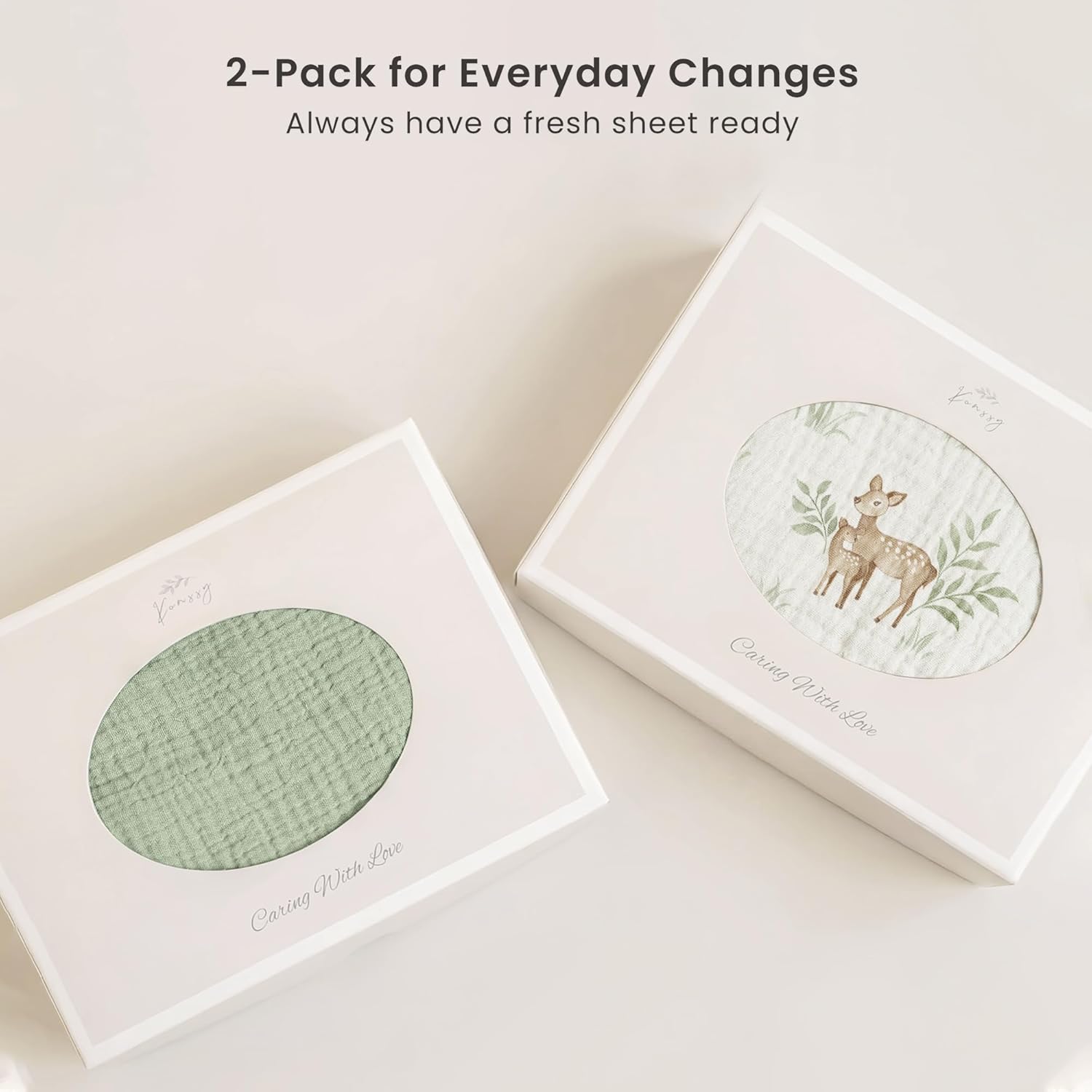 Konssy 2 Pack Muslin Bassinet Sheets for Boys, Girls, 100% Cotton Soft Breathable Fitted Bassinet Mattress Sheet, 33 x 21 inches (Woodland,Sage) - Image 8