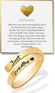 Just Breathe Ring voor Dames, 2 cm Diameter Verstelbare Hope Ringen Zilver Inspirerende Ringen Metalen Gesneden Binnenplaats Open Ring Wikkelringen Sieradencadeau, Legering, Geen edelsteen