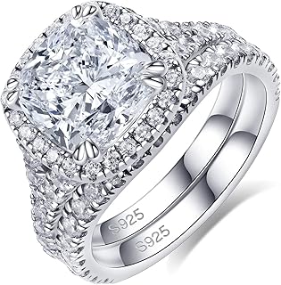 Split Shank Wedding Rings Sets for Women Cushion/Radiant Cut Cubic Zirconia 925 Sterling Silver