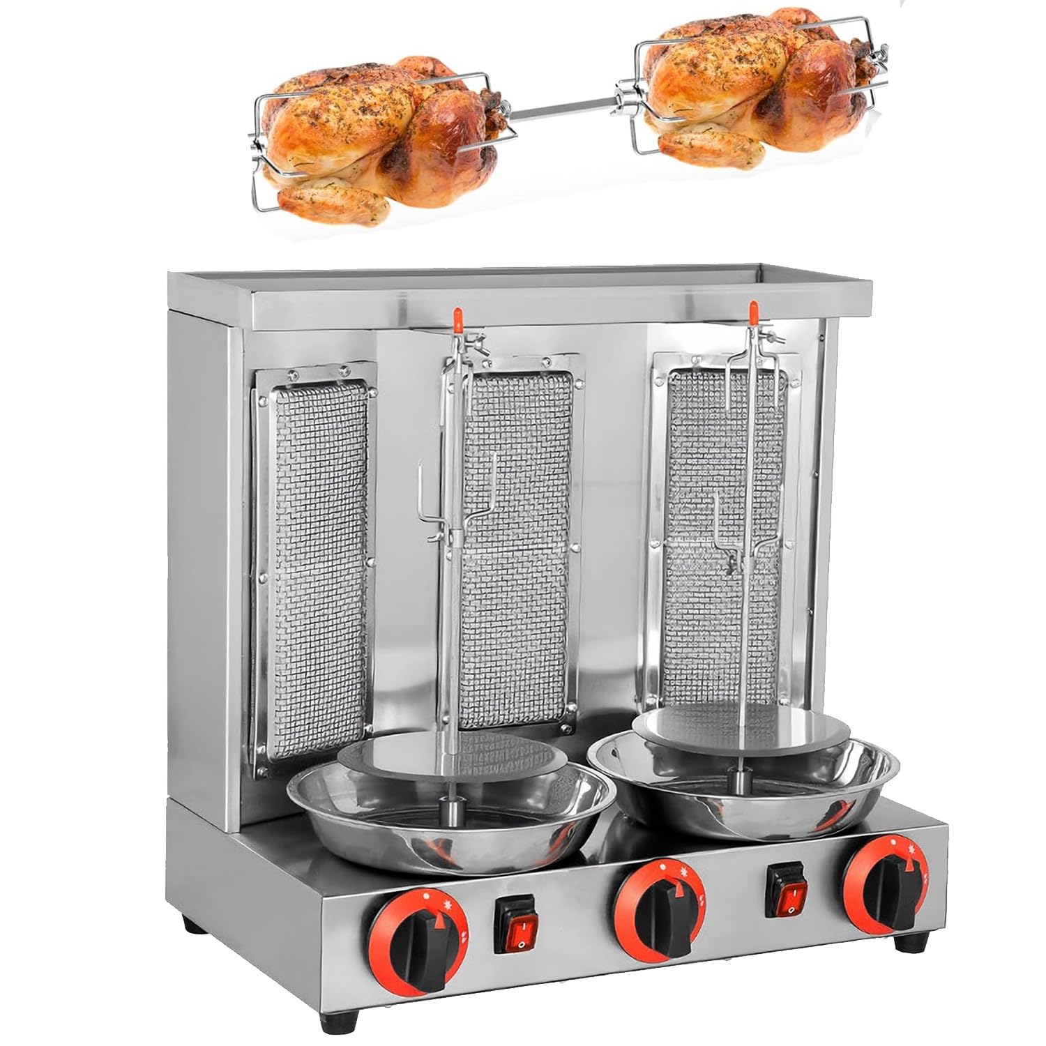 Rôtissoire Verticale Four Gril À Gaz Machine À Griller Rôtissoire À Viande Commerciale, Machine De Cuisson Tournante De Rôtissoire De Cuiseur De Kebab De Comptoir 360 ° Rotatif,Silver-L