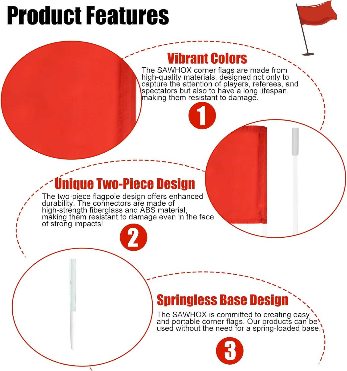 Soccer Corner Flags, Set of 10 67-Inch Football Field Corner Flags & Agility Poles for Soccer, Rugby, and Field Hockey