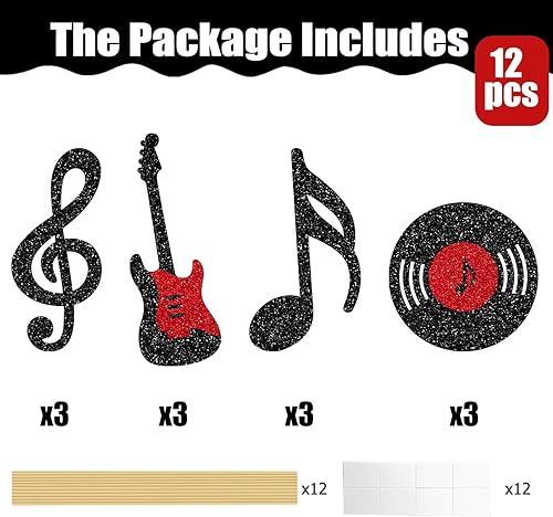 Miniatura 4 de Centro de mesa de notas musicales para decoración de fiesta de cumpleaños musical de rock, 12 piezas de decoración de mesa de guitarra de rock