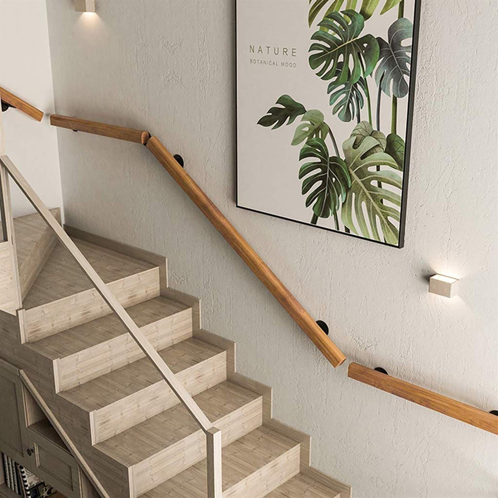 Main courante escalier bois pin CHEWYNP rampe murale loft