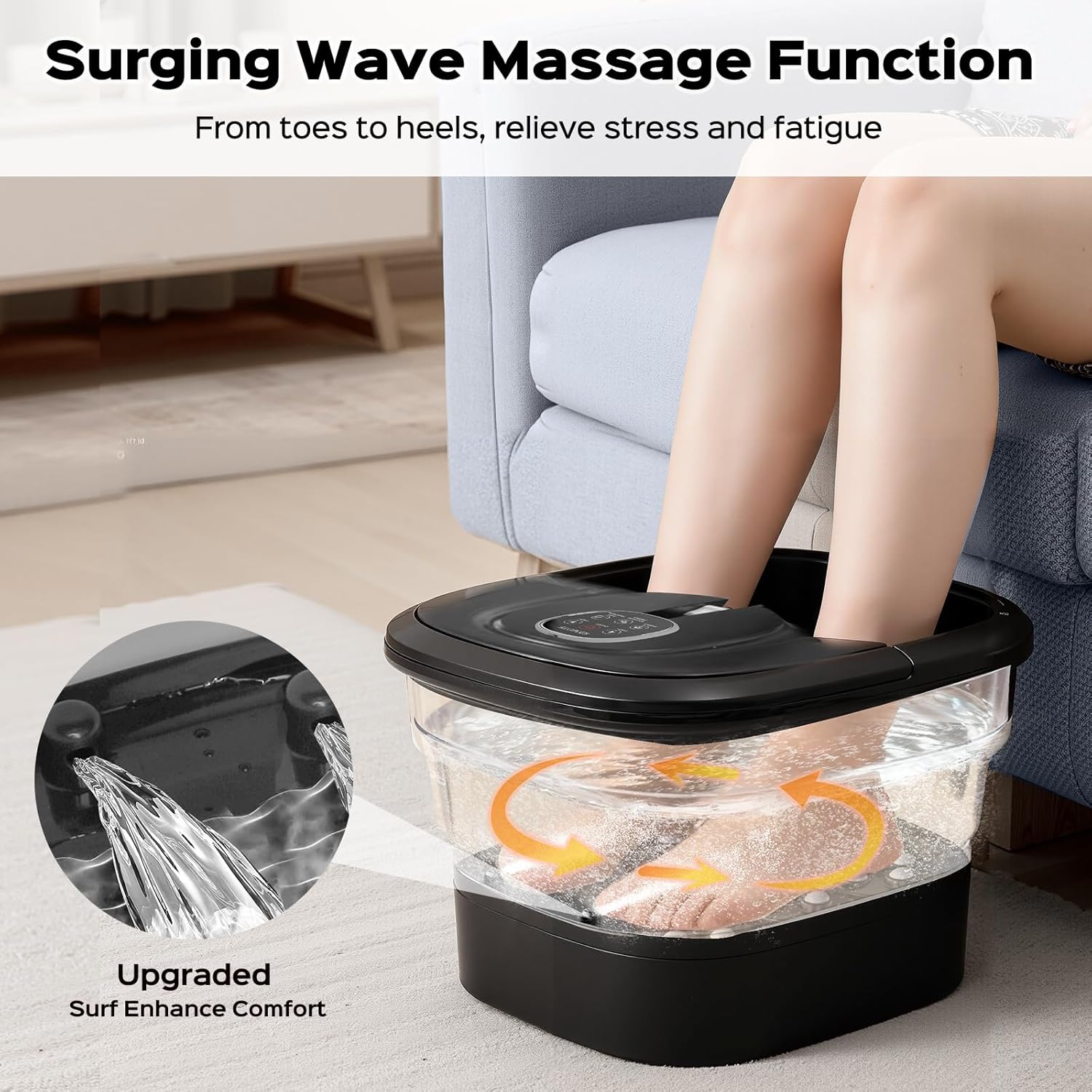beaumoi collapsible foot spa with surf wave massage, foot bath with 24 motorized shiatsu massage balls, heat, bubble and remote, foot bath massager for deep relaxation & stress relief