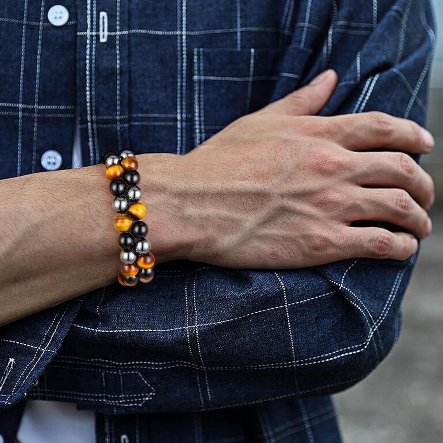 Tiger Eye Bracelet, MIDON Triple Protection Bracelet for Men Women, Handmade Tiger Eye Beads Hematite and Black Obsidian Natural Stone Healing Energy Crystal Bracelets - Image 6