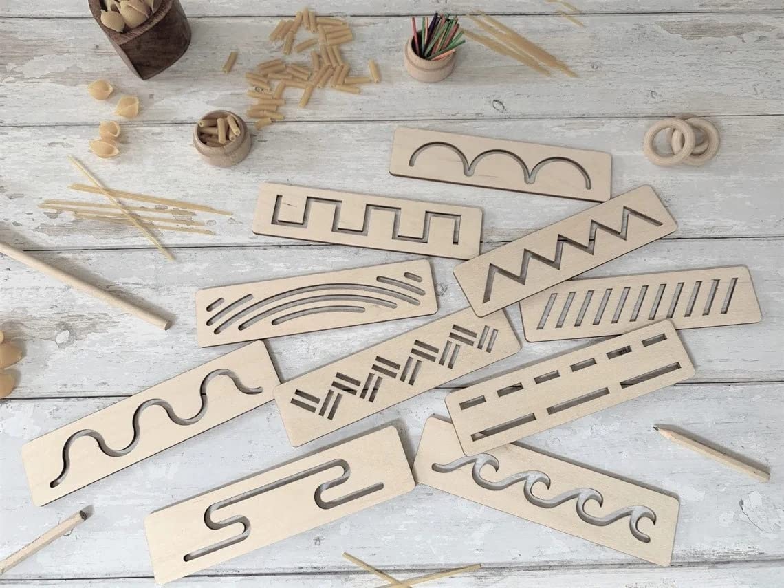 Haoser Kids Montessori Stencils | Wood Handwriting Stencil Set Montessori Stencils Set,Wooden Educational Toys for Kids 3 Years or 2 or 4 Years Old (Size 8X2 in Pack of 10)| (B0BVZGGK48) Amazon Price History, Amazon Price Tracker