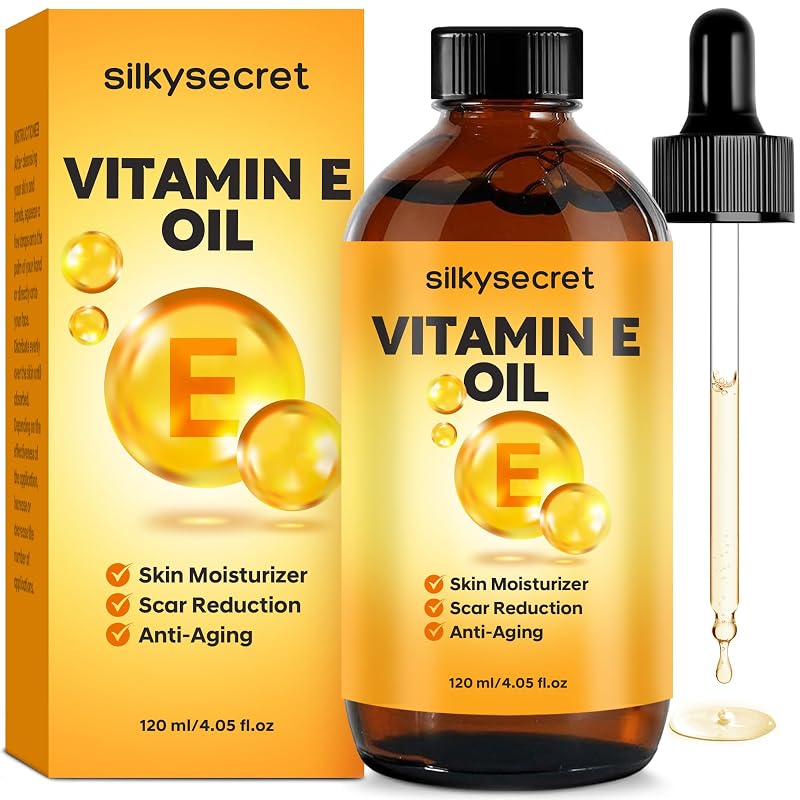SilkySecret Óleo de Vitamina E, 120 mL, com óleos de amêndoa, jojoba e rosa mosqueta