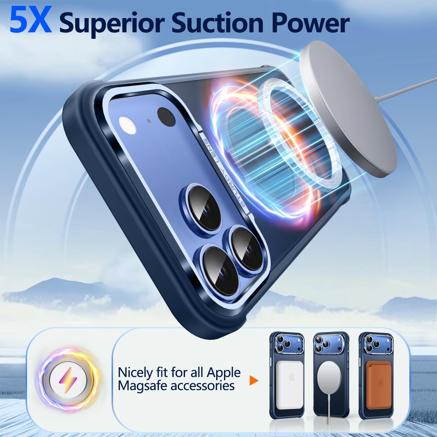 O3 Mag-Stand Designed for iPhone 17 Pro Case with 360° Spin Stand, [Compatible with MagSafe][Super Skin Feeling] Translucent Matte Magnetic Slim Phone Case 6.3 inch, Matte Blue