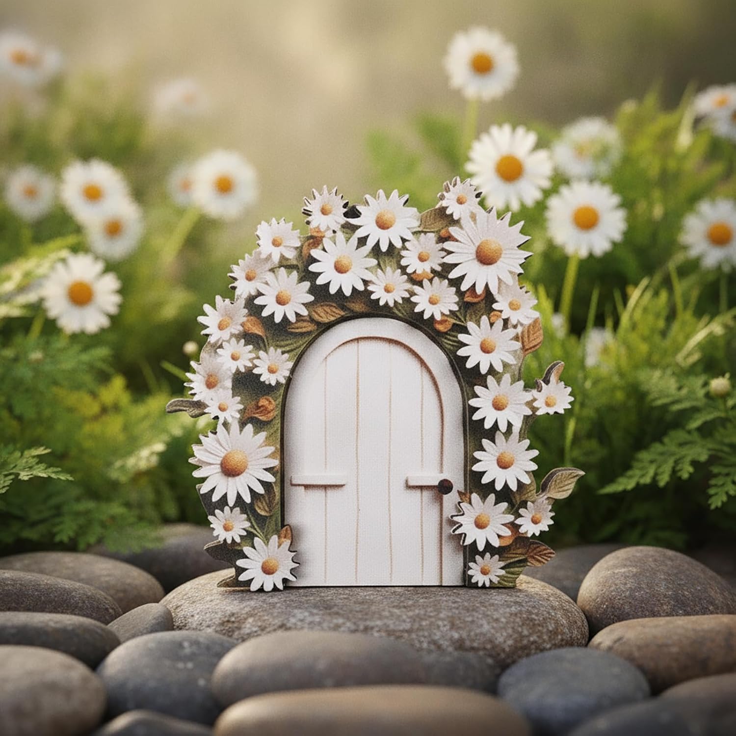 2Pcs Fairy Door Wooden Miniature Doors, White & Pink, 3.94 in.
