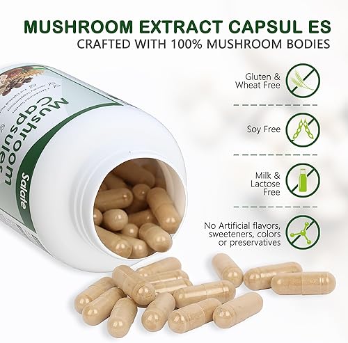 Miniatura 2 de Salate Suplemento de melena de león extracto orgánico de hongos para memoria y concentración, cápsulas cerebrales de apoyo inmunológico, extractos