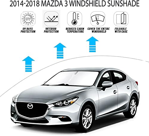 Miniatura 2 de D-Lumina Parasol para parabrisas para Mazda 3 2014-2018, accesorios Mazda3 Sedan Hatchback, parasol para ventana delantera, bloquea los rayos UV del