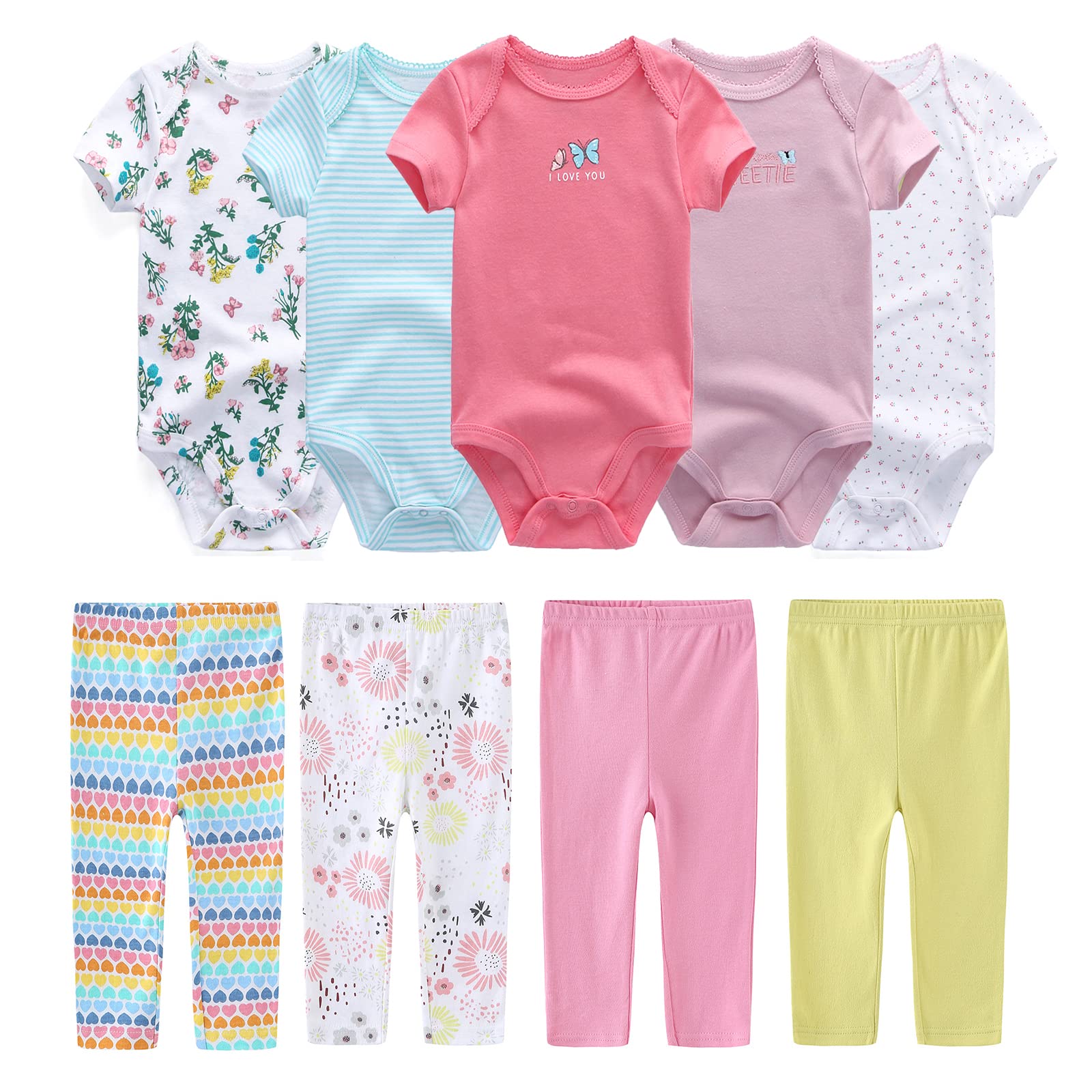 MAMIMAKA Baby Short Sleeve Bodysuit One-Piece Newborn Pants Baby Clothes for Boy and Girls