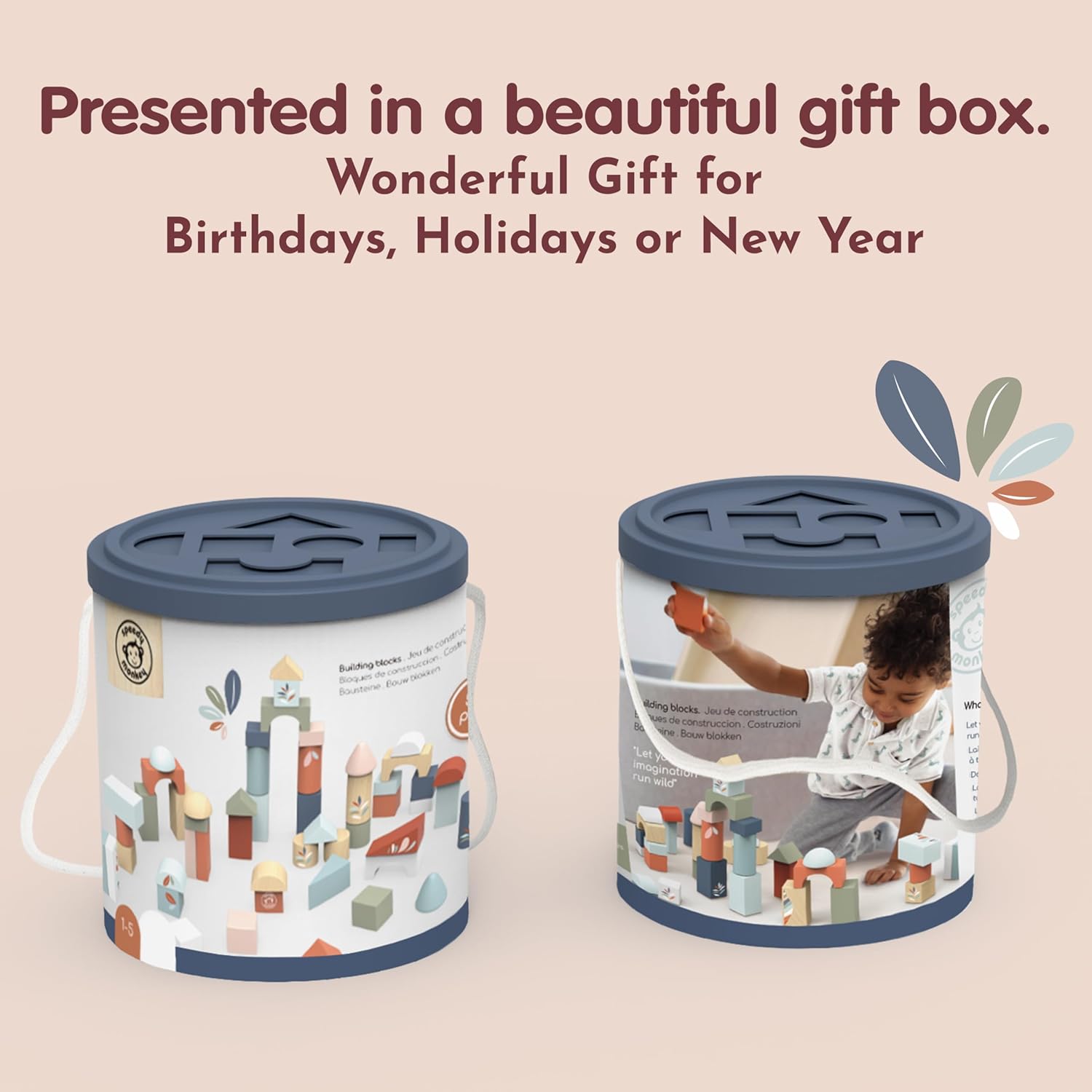 SPEEDY MONKEY Wooden Building Blocks Set 50 Pieces | Stacking Construction Blocks Toy | Educational STEM Learning Toys for Toddlers & Kids | Preschool Creative Building Play Set