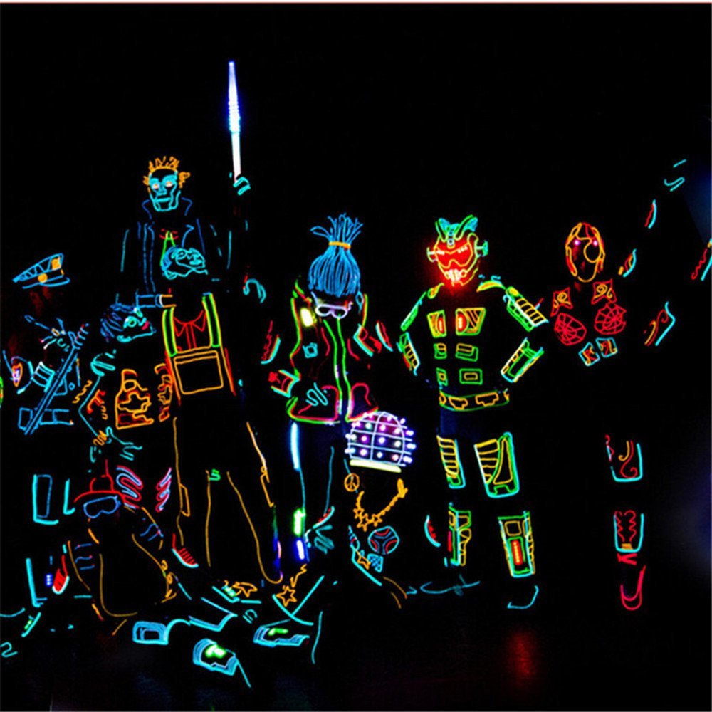 10x1M Fil Néon à Pile EL Câble Guirlande Lumineuses 3 Mode Éclairage Fix Clignotant Stroboscope Tube Fluo El Wire Déco Vêtement Festif Soirée Fête Mariage Voiture Vélo Intérieur(5 Couleur)