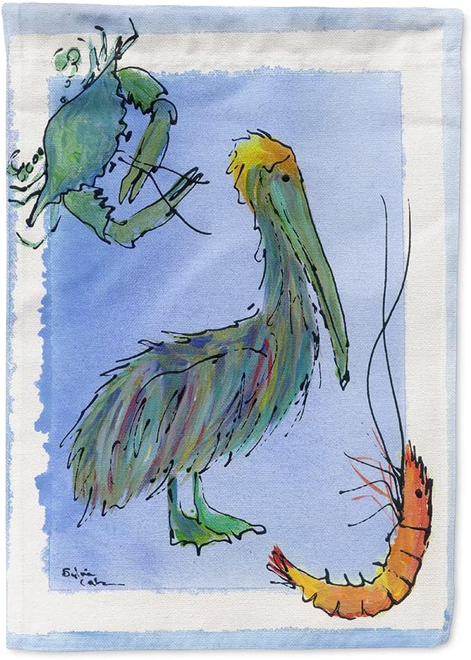 Caroline's Treasures 8038CHF Pelican Shrimp and Crab House Flag Large Porch Sleeve Pole Decorative Outside Yard Banner Artwork Wall Hanging, Polyester, House Size, Multicolor