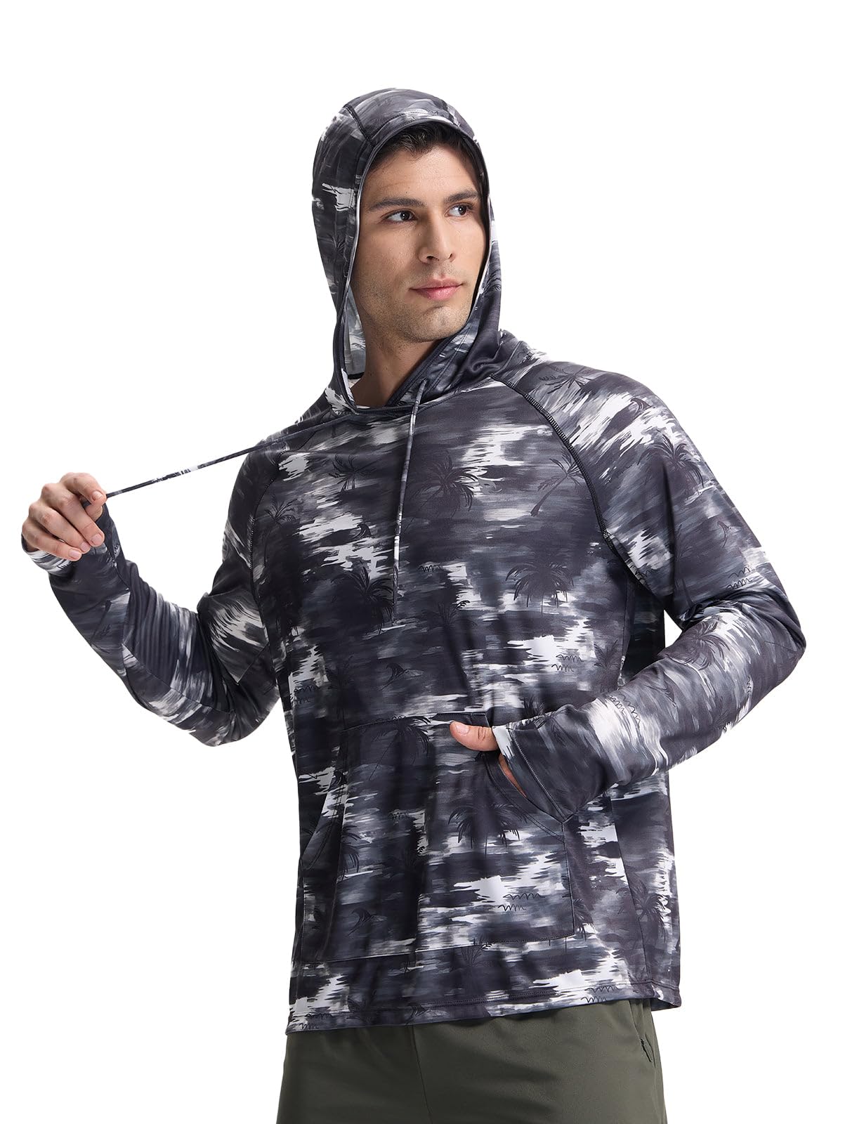 baleaf Men's Rash Guard with Kangaroo Pocket UPF 50+ Swim Shirts Long Sleeve Water Sun Protection Hoodie Swimsuit