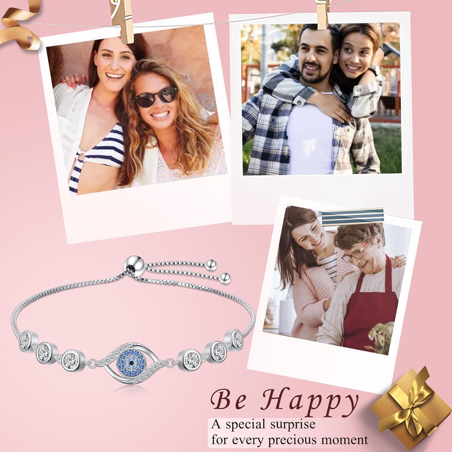 Ladytree Evil Eye Bracelet for Women 925 Sterling Silver Adjustable Blue Evil Eye Silver Bracelet Protection Jewelry Gift - Image 8