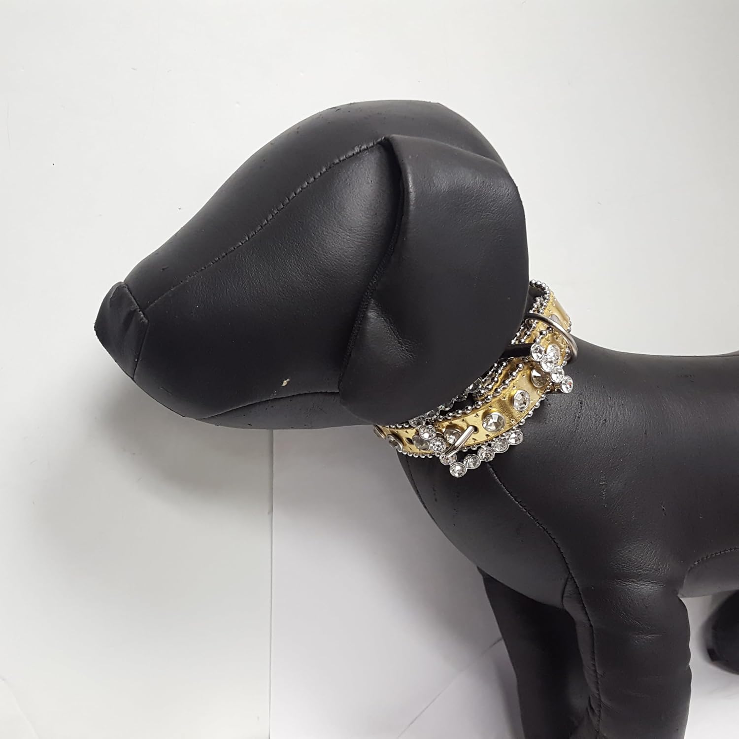 3/4" Width Leather Crystal Dog Collar in Gold M