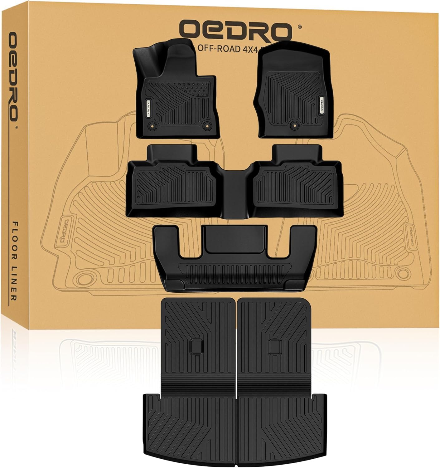 OEDRO Upgraded Floor Mats for Ford Explorer 6 Seats 2020–2025 2026, Custom Fit All Weather TPE Cargo Mat & Backrest Liner, Trunk Mat for Explorer Accessories, 1st and 2nd 3rd Row with Backrest Mats