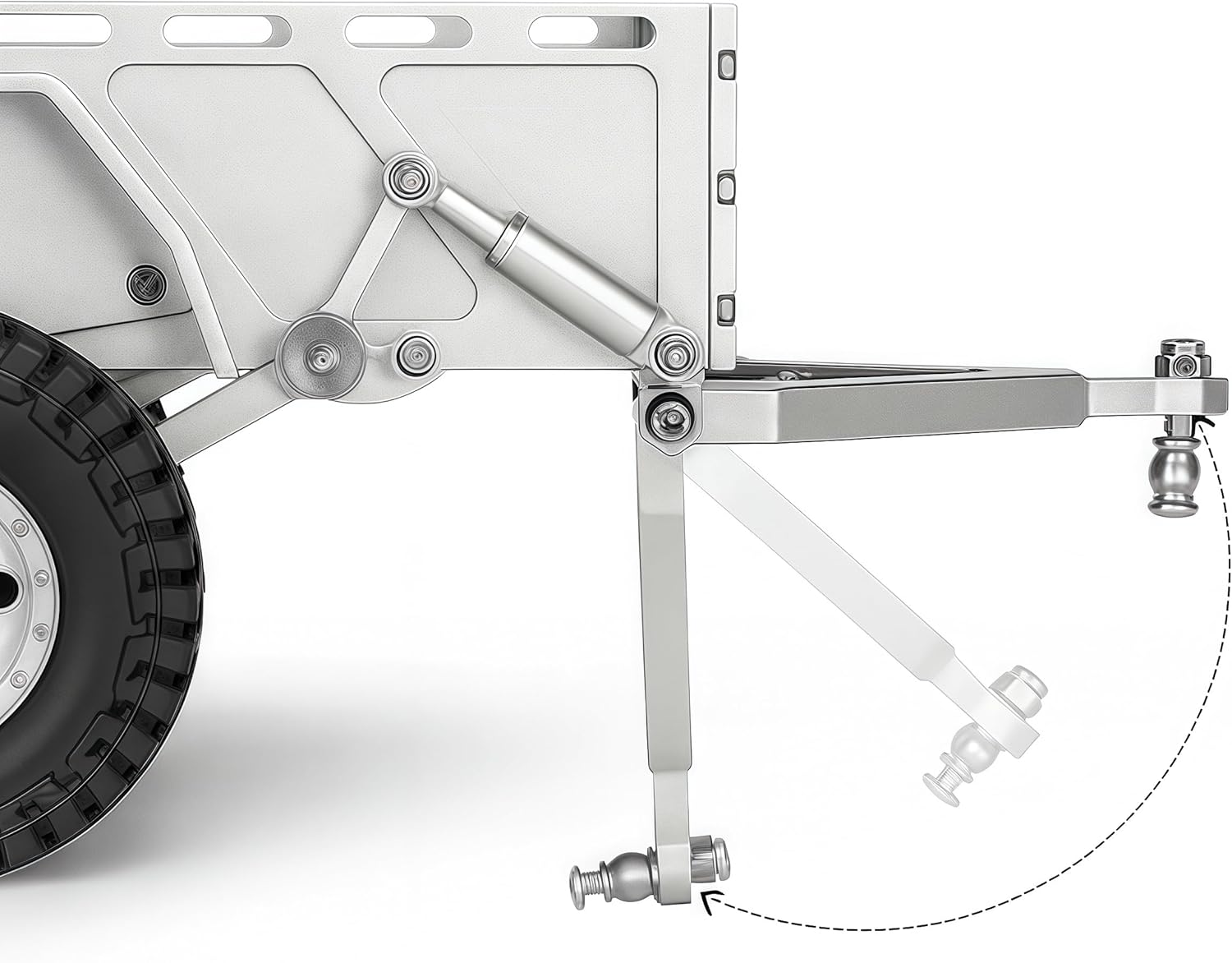 AMK Aluminum 1/18 1/24 RC Trailer, CNC Machined RC Utility Trailer with Ball Head Hitch, 1/18 1/24 Scale RC Crawler Trailer for TRX4M SCX24 Redcat Ascent-18 with Wheels & Suspension (Silver)