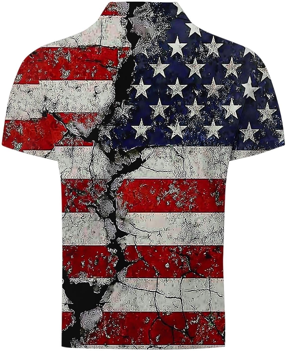 Mens Plus Size 4th of July Polo Shirts American Flag Golf Shirt Vintage Patriotic Shirts USA Print Outfits Summer Top