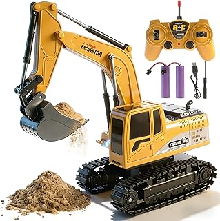 Jiakora Zdalnie sterowana koparka zabawka od 3 lat, 2,4 GHz RC samochód dziecięcy koparka z efektami świetlnymi i dźwiękowymi, 2 akumulatory wielokrotnego ładowania, prezent urodzinowy dla chłopców