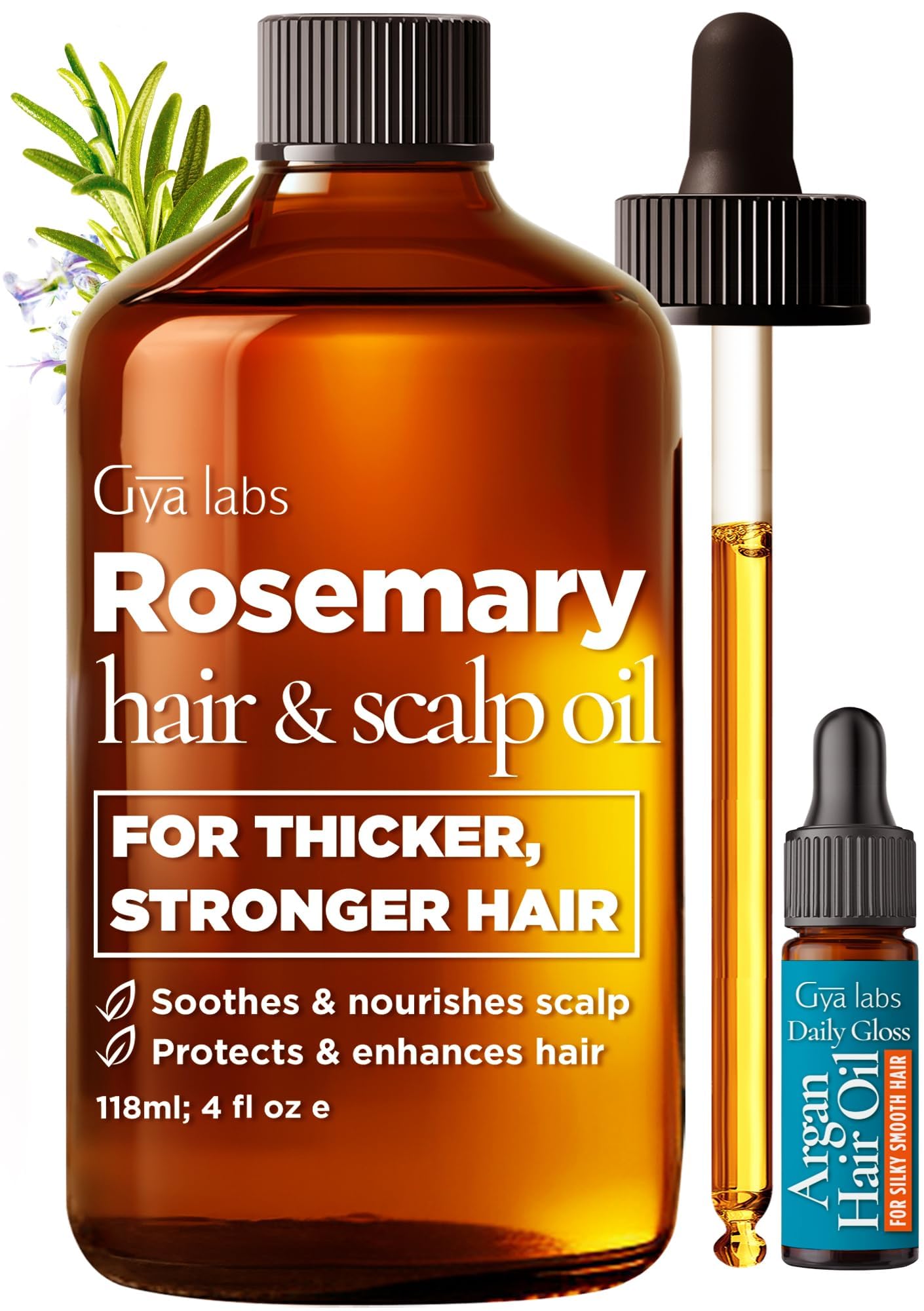 Gya LabsRosemary & Castor Hair Oil - 4 Fl Oz - for Scalp Health, Strengthens & Protection from DamageClimatePartner certified