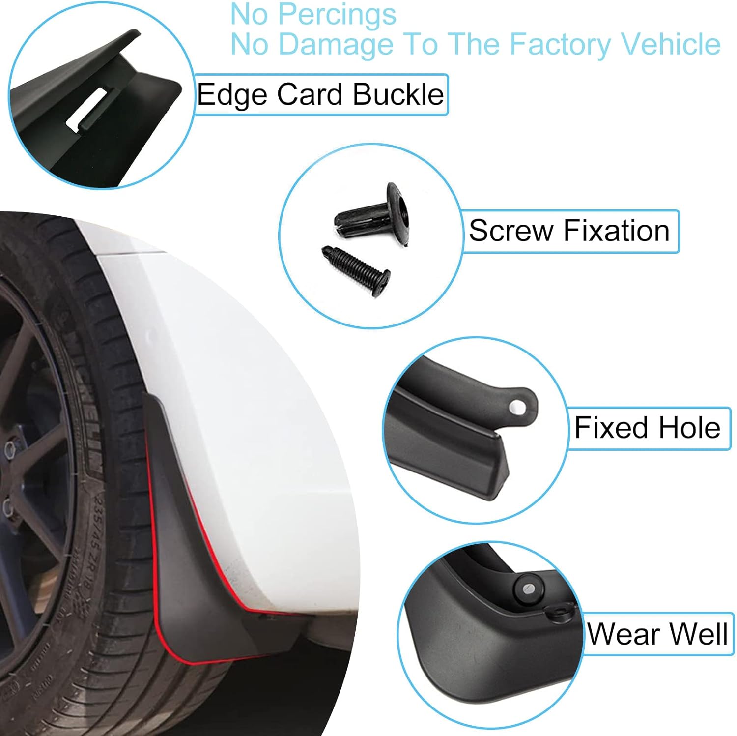 FASTCHE Tesla Model 3 Mud Flaps Mudflaps Splash Guards Front Rear Fender Protection No Need to Drill Holes for Tesla Model 3 2016-2023 (Set of 4, Matte Black)