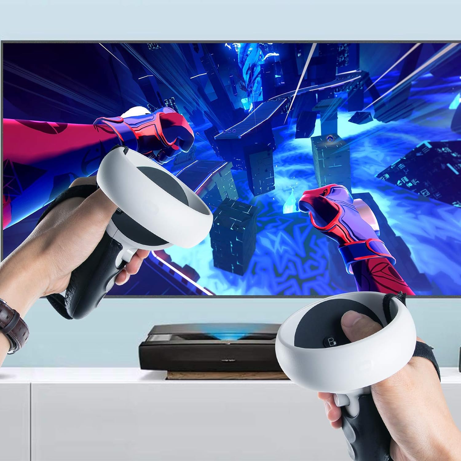 (1 Set) Orzero 1 Pair TPU Controller Cover and Nylon Strap Compatible for Quest 2, Anti-Throw Protective Adjustable Handle for VR Gaming Headset - Black